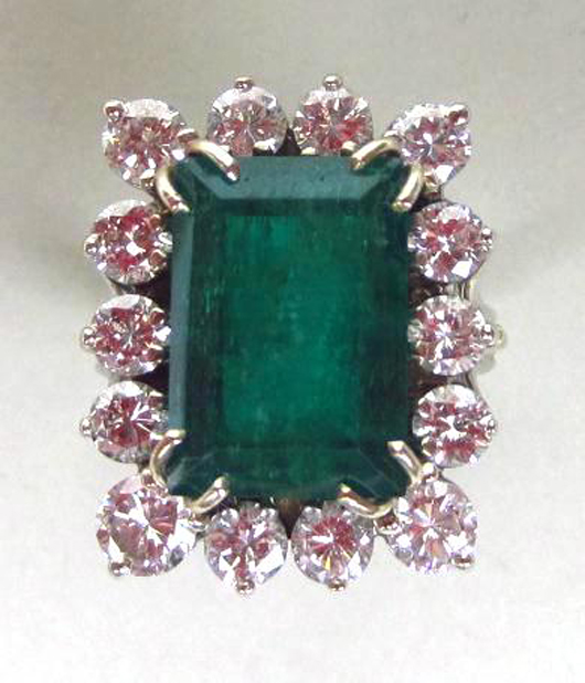 Emerald and Diamond Ring, 9.76CTW. Estimate $3,000-$5,000. Image courtesy of Leighton Galleries.